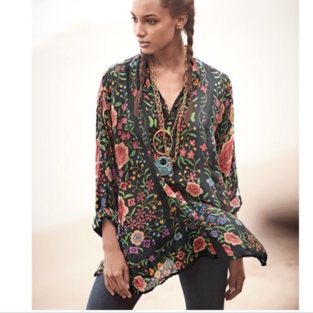 Johnny Was Oversized Floral 100% Silk Tunic